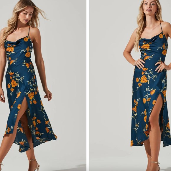 ASTR The Label Gaia Floral Midi Dress - Blue Rust Floral - Small - Picture 4 of 14